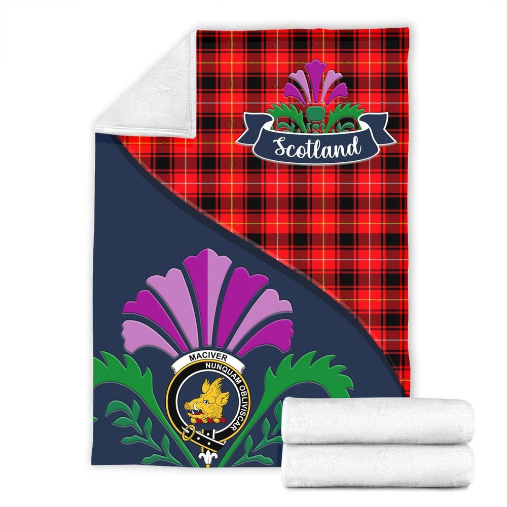Clan MacIver Tartan Crest Premium Blanket Thistle Style YT89 Clan Hall Tartan Today   