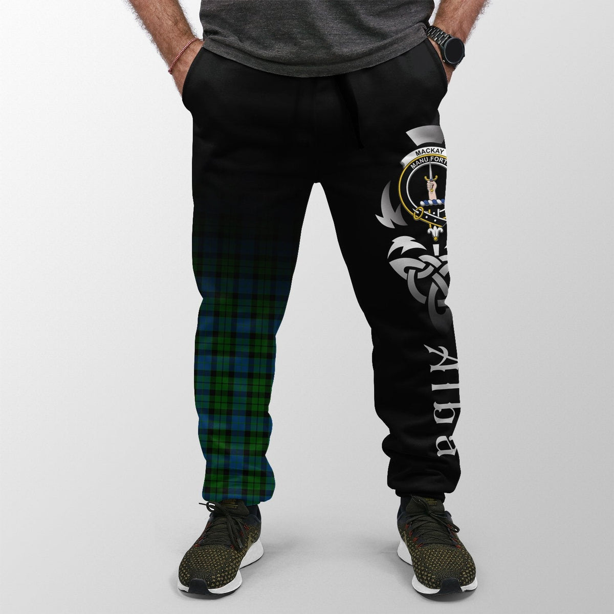 Clan MacKay Modern Tartan Crest Jogger Sweatpants  Alba Celtic Style EU99 Clan MacKay Tartan Today   