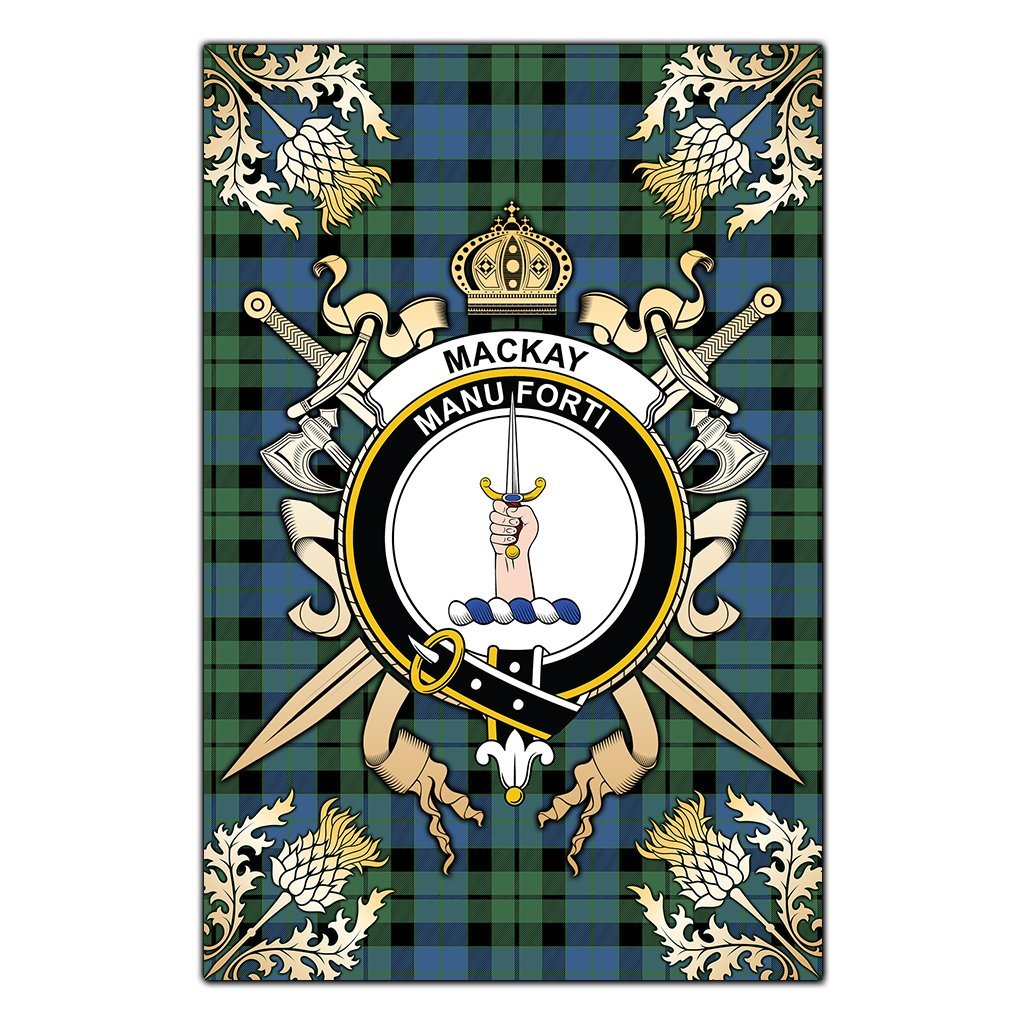 Clan MacKay Ancient Tartan Crest Black Garden Flag  - Gold Thistle  FL56 Clan MacKay Tartan Today   