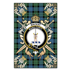 Clan MacKay Ancient Tartan Crest Black Garden Flag  - Gold Thistle  FL56 Clan MacKay Tartan Today   