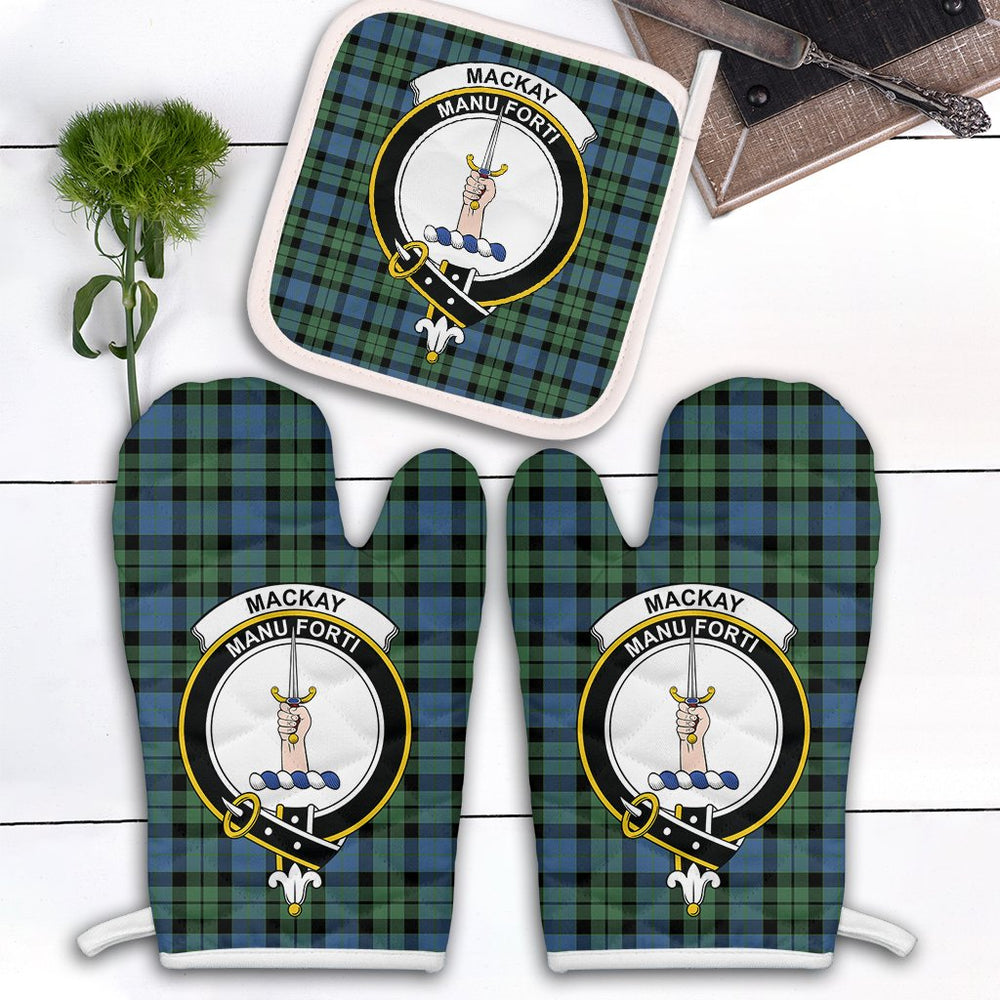 Clan Clan MacKay Ancient Tartan Crest Oven Mitt And Pot Holder (2 Oven Mitts + 1 Pot Holder) NU93 Clan MacKay Tartan Today   