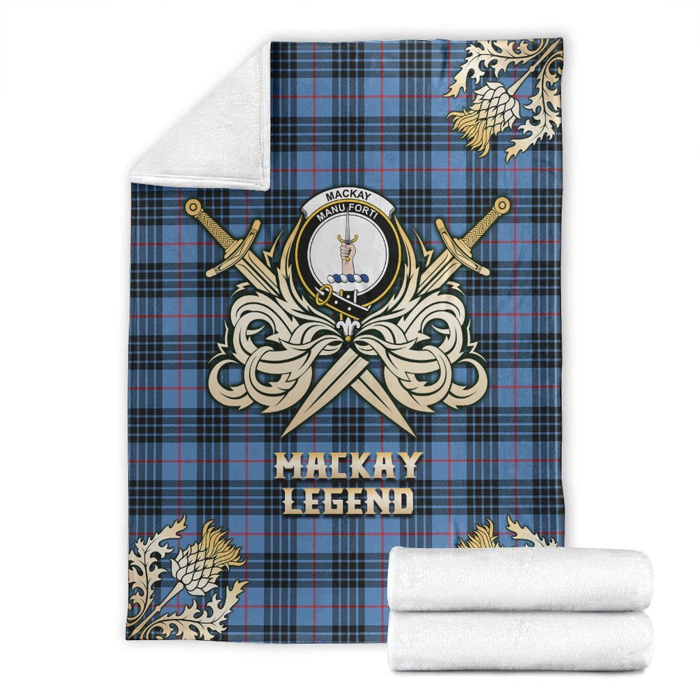Clan MacKay Blue Tartan Gold Courage Symbol Blanket QC60 Clan MacKay Tartan Today   