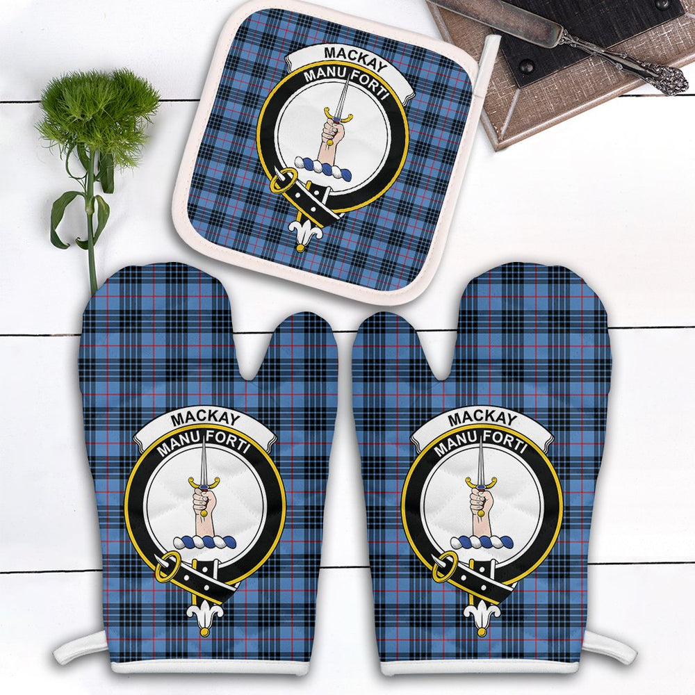Clan MacKay Blue Tartan Crest Oven Mitt And Pot Holder (2 Oven Mitts + 1 Pot Holder) LO53 Clan MacKay Tartan Today   