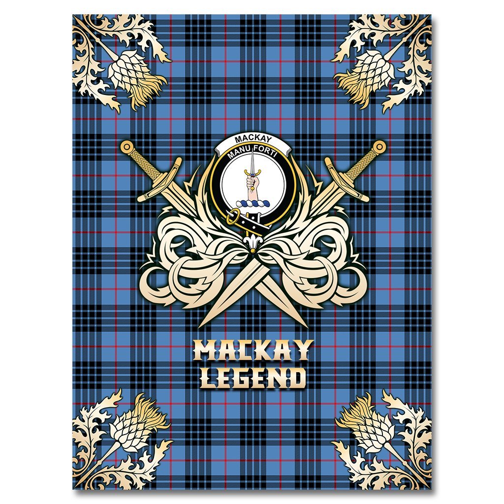 Clan MacKay Blue Tartan Gold Courage Symbol Blanket QC60 Clan MacKay Tartan Today   