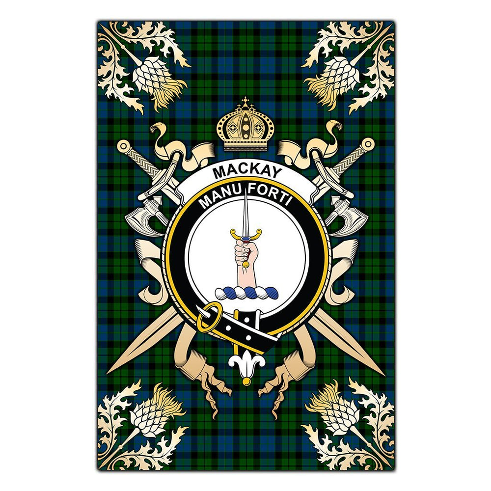 Clan MacKay Modern Tartan Crest Black Garden Flag  - Gold Thistle  AK79 Clan MacKay Tartan Today   