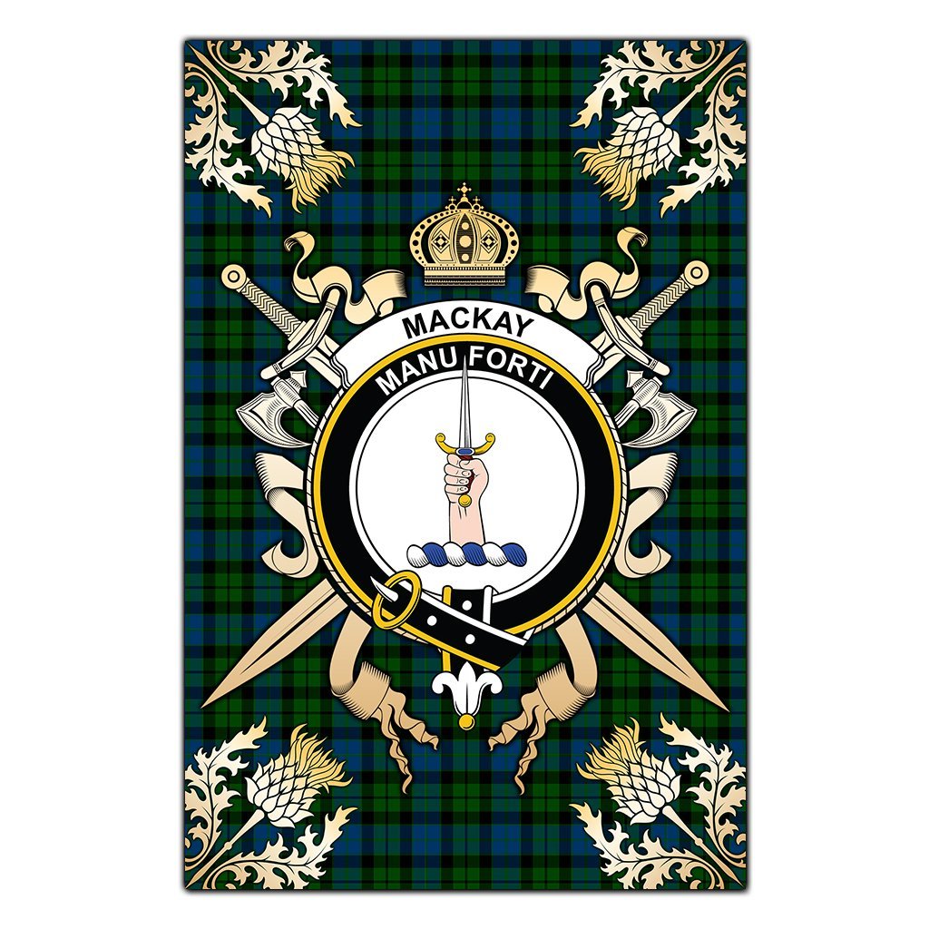 Clan MacKay Modern Tartan Crest Black Garden Flag  - Gold Thistle  AK79 Clan MacKay Tartan Today   