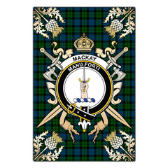 Clan MacKay Modern Tartan Crest Black Garden Flag  - Gold Thistle  AK79 Clan MacKay Tartan Today   