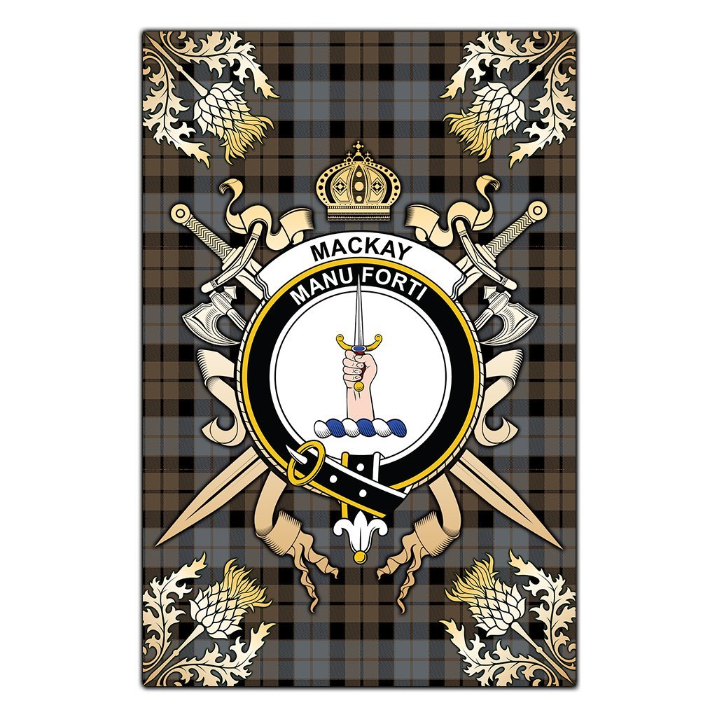 Clan MacKay Weathered Tartan Crest Black Garden Flag  - Gold Thistle  HK63 Clan MacKay Tartan Today   
