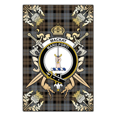 Clan MacKay Weathered Tartan Crest Black Garden Flag  - Gold Thistle  HK63 Clan MacKay Tartan Today   