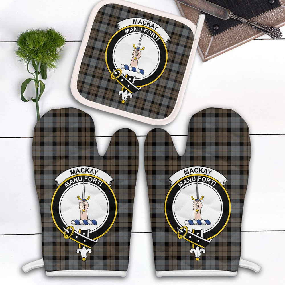Clan MacKay Weathered Tartan Crest Oven Mitt And Pot Holder (2 Oven Mitts + 1 Pot Holder) PK57 Clan MacKay Tartan Today   