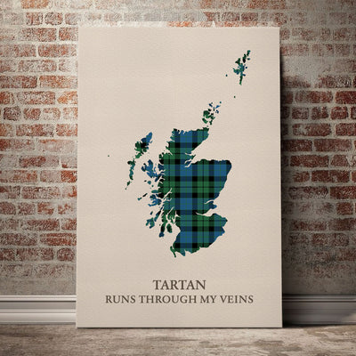 Clan MacKay Ancient Tartan Scotland Map Canvas “Tartan Runs Through My Veins” Wall Art GQ55