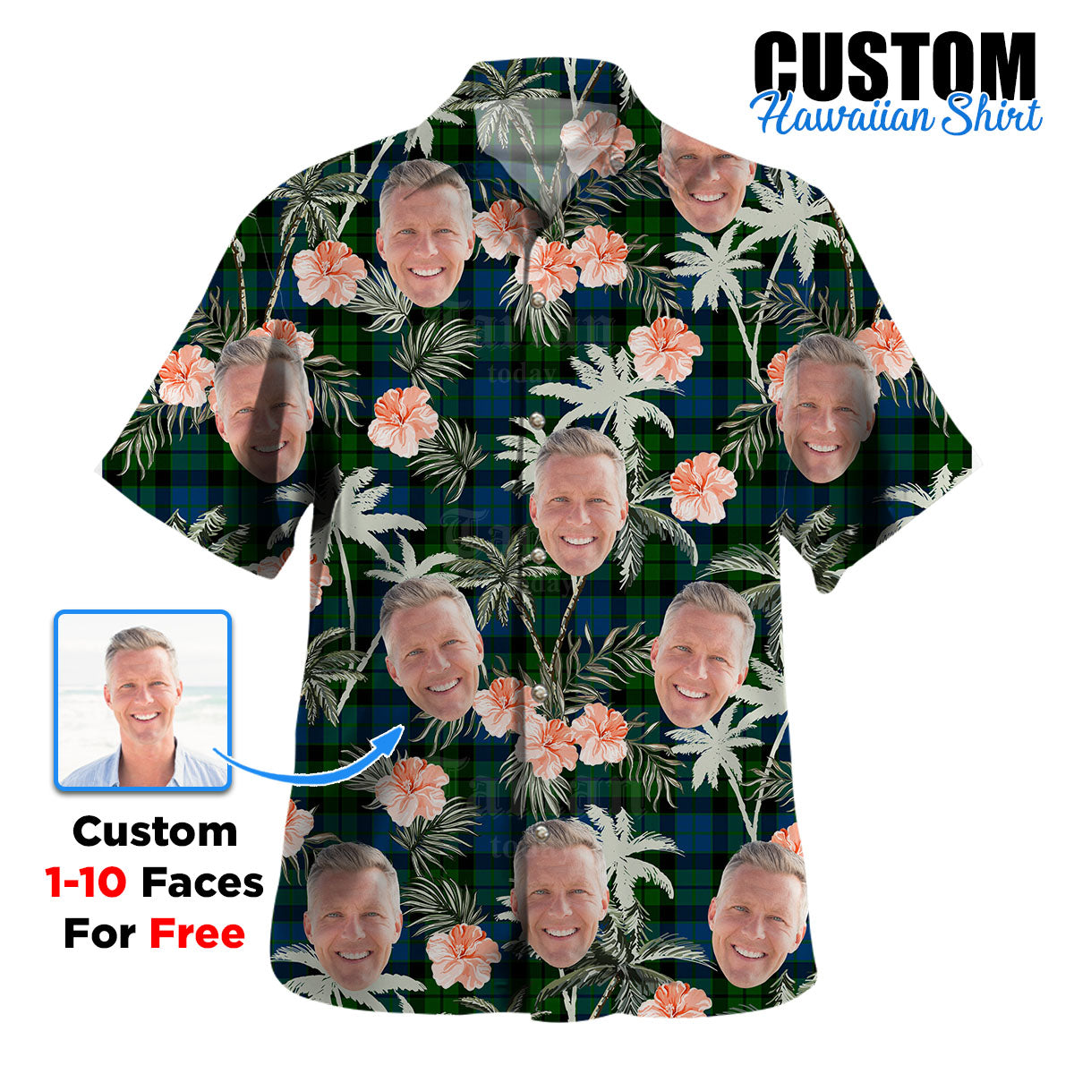 Clan MacKay Modern Tartan Custom Face Hawaiian Shirt – Unisex Gift for Family Members, Summer Party ID95 MacKay Modern Tartan Tartan Hawaii Shirt
