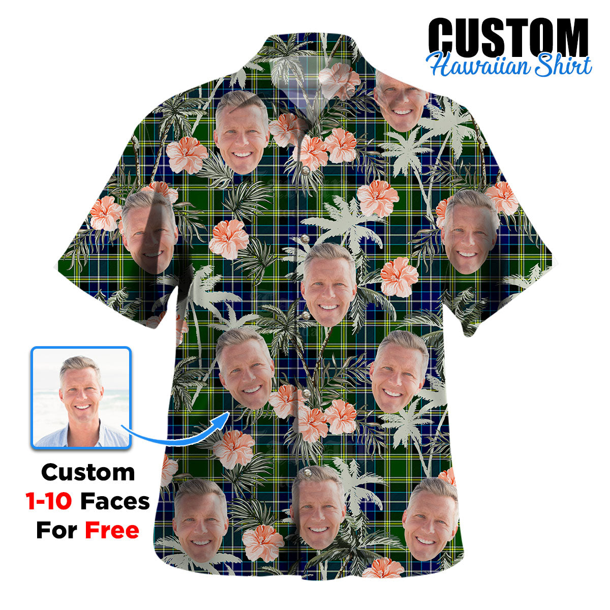 Clan MacKellar Tartan Custom Face Hawaiian Shirt – Unisex Gift for Family Members, Summer Party IU92 MacKellar Tartan Tartan Hawaii Shirt