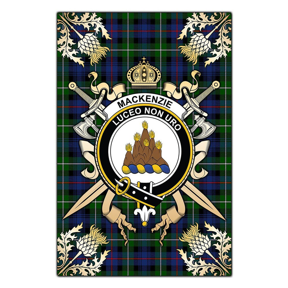 Clan MacKenzie Modern Tartan Crest Black Garden Flag  - Gold Thistle  XR24 Clan Garden Clan MacKenzie   