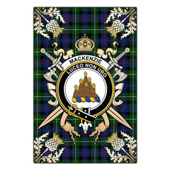 Clan MacKenzie Modern Tartan Crest Black Garden Flag  - Gold Thistle  XR24 Clan Garden Clan MacKenzie   