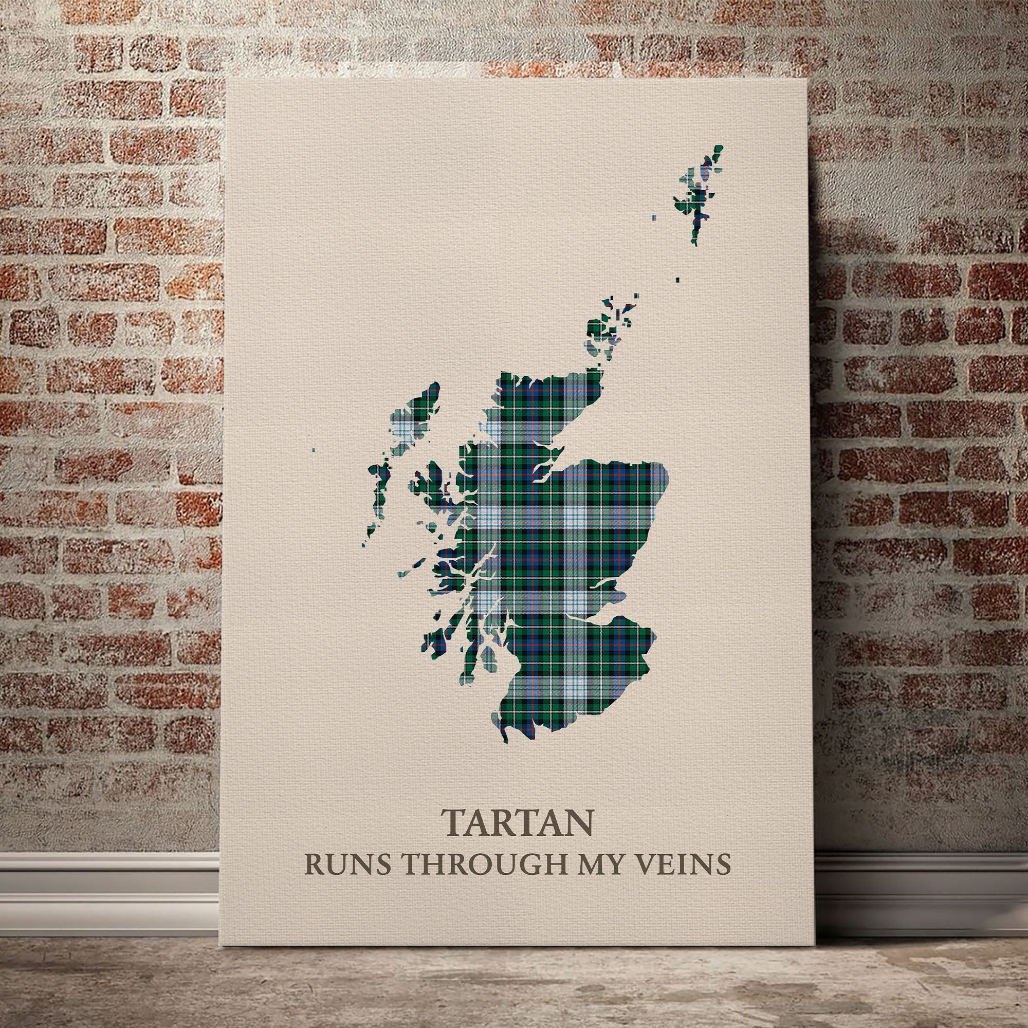 MacKenzie Dress Ancient Tartan Scotland Map Canvas – “Tartan Runs Through My Veins” Wall Art