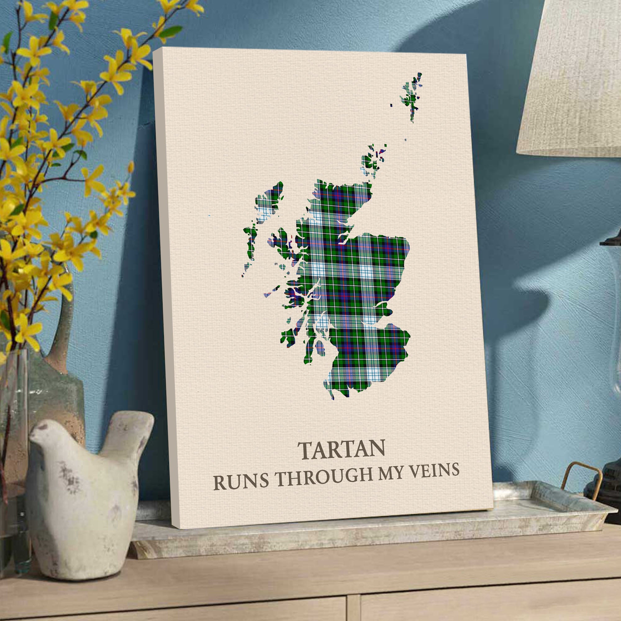 Clan MacKenzie Dress Modern Tartan Scotland Map Canvas “Tartan Runs Through My Veins” Wall Art IZ15