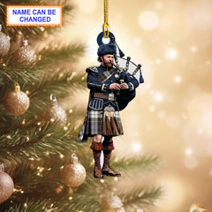 MacKenzie Dress Reproduction Tartan Bagpipe Ornament with Custom Name