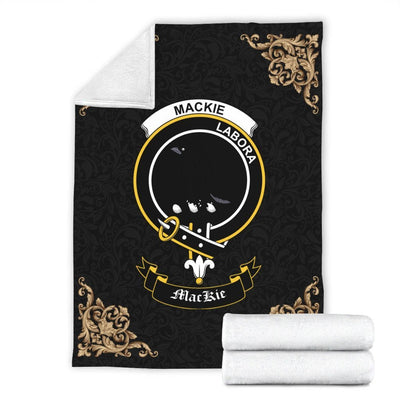 Clan MacKie Crest Tartan Premium Blanket Black