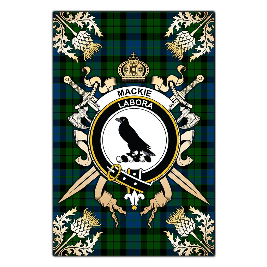 Clan MacKie Tartan Crest Black Garden Flag  - Gold Thistle  AJ70 Clan Mackie Tartan Today   