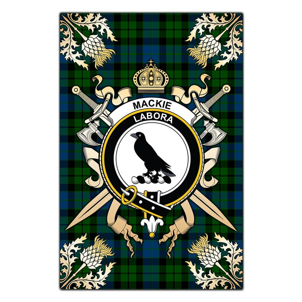 Clan MacKie Tartan Crest Black Garden Flag  - Gold Thistle  AJ70 Clan Mackie Tartan Today   