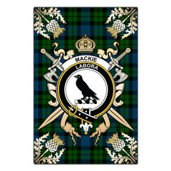 Clan MacKie Tartan Crest Black Garden Flag  - Gold Thistle  AJ70 Clan Mackie Tartan Today   