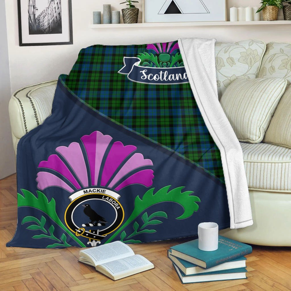 Clan MacKie Tartan Crest Premium Blanket Thistle Style RU93 Clan Mackie Tartan Today   