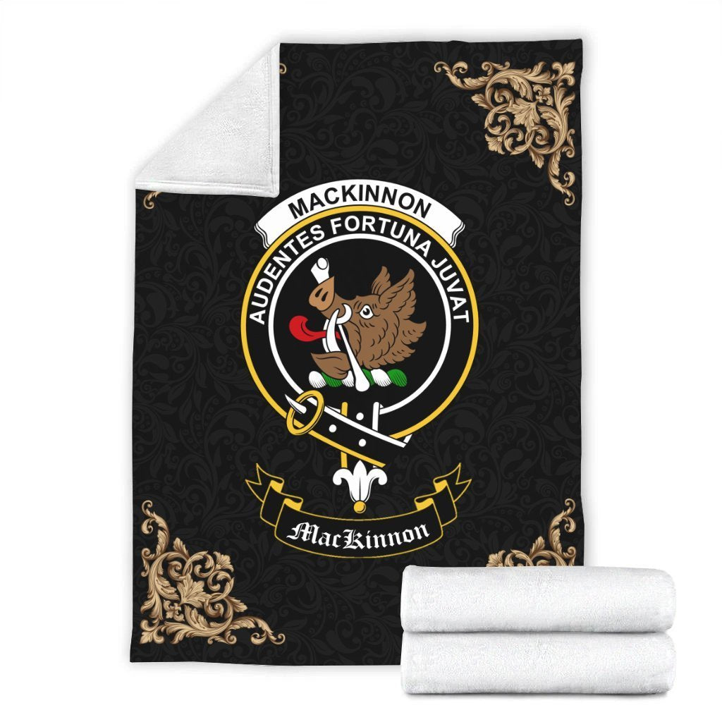 Clan MacKinnon Crest Tartan Premium Blanket Black CE28 Clan MacKinnon Tartan Today   