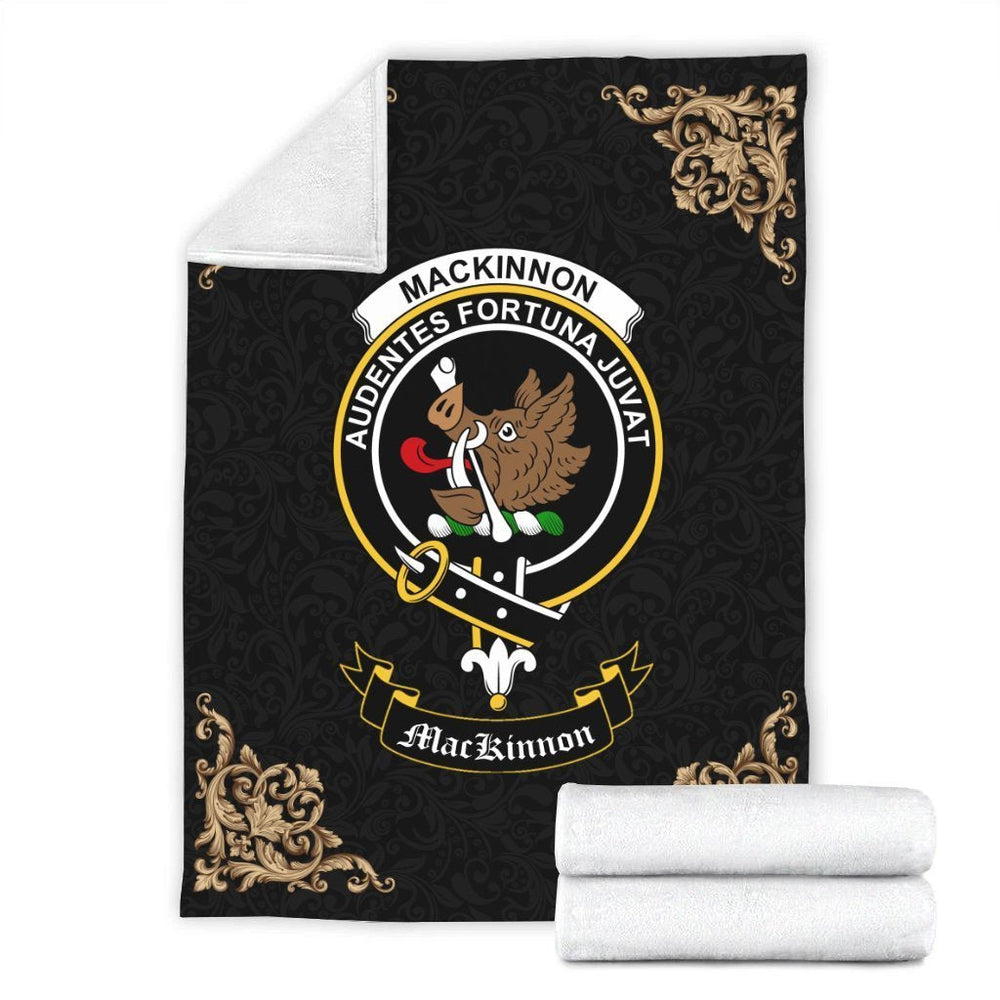Clan MacKinnon Crest Tartan Premium Blanket Black CE28 Clan MacKinnon Tartan Today   