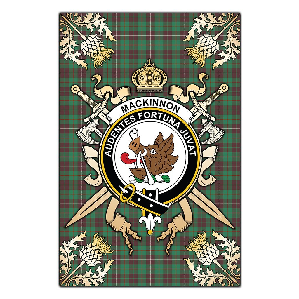 Clan MacKinnon Hunting Ancient Tartan Crest Black Garden Flag  - Gold Thistle  LS71 Clan MacKinnon Tartan Today   