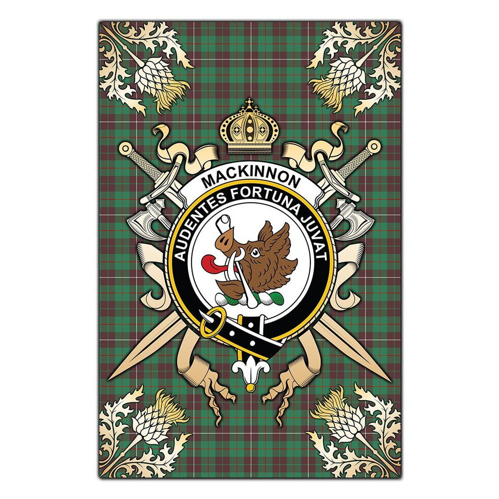 Clan MacKinnon Hunting Ancient Tartan Crest Black Garden Flag  - Gold Thistle  LS71 Clan MacKinnon Tartan Today   