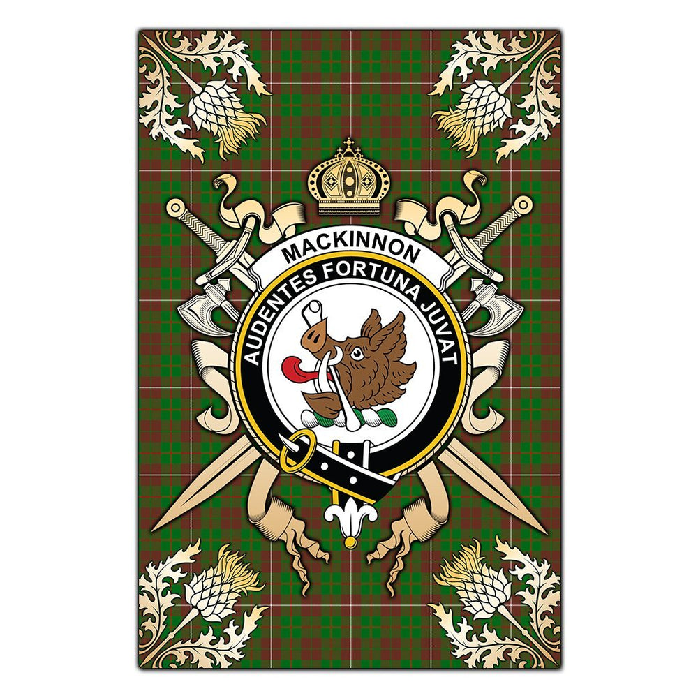 Clan MacKinnon Hunting Modern Tartan Crest Black Garden Flag  - Gold Thistle  JT68 Clan MacKinnon Tartan Today   
