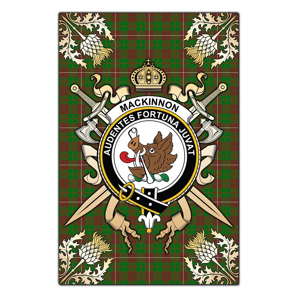Clan MacKinnon Hunting Modern Tartan Crest Black Garden Flag  - Gold Thistle  JT68 Clan MacKinnon Tartan Today   