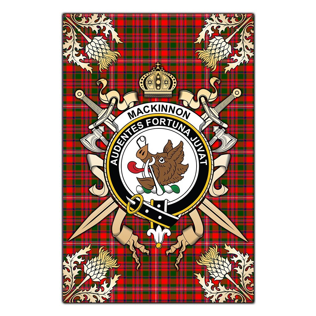 Clan MacKinnon Modern Tartan Crest Black Garden Flag  - Gold Thistle  LJ77 Clan MacKinnon Tartan Today   
