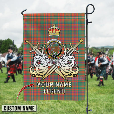 Custom Name Clan MacKinnon Ancient Tartan Garden Flag with Clan Crest and the Golden Sword of Courageous Legacy