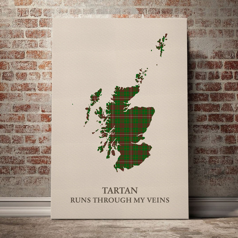 MacKinnon Hunting Modern Tartan Scotland Map Canvas – “Tartan Runs Through My Veins” Wall Art