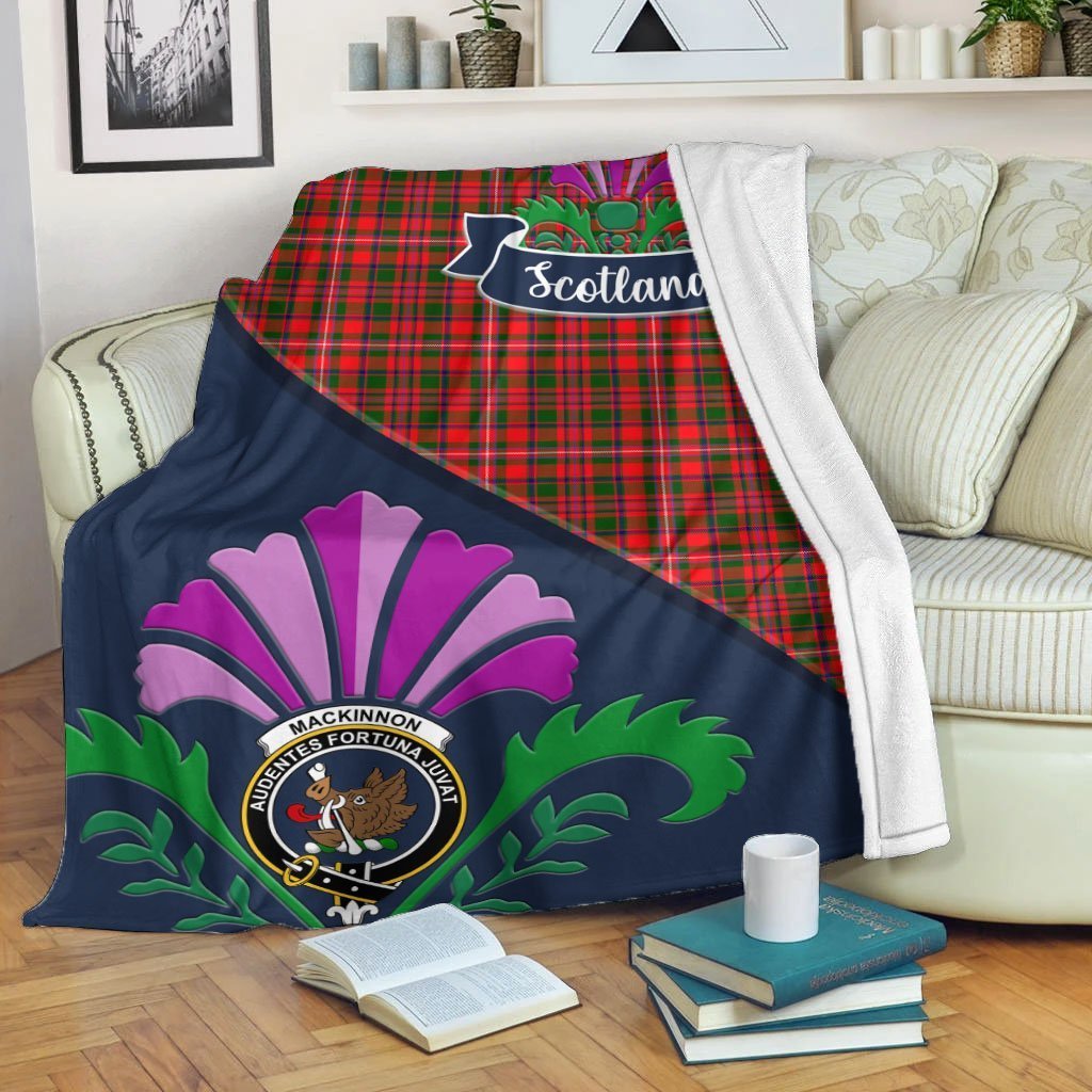 Clan MacKinnon Tartan Crest Premium Blanket Thistle Style HG91 Clan MacKinnon Tartan Today   