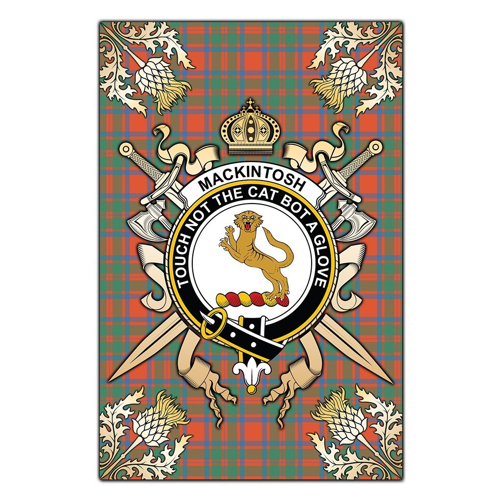 Clan MacKintosh Ancient Tartan Crest Black Garden Flag  - Gold Thistle  BC71 Clan MacKintosh / MacIntosh Tartan Today   
