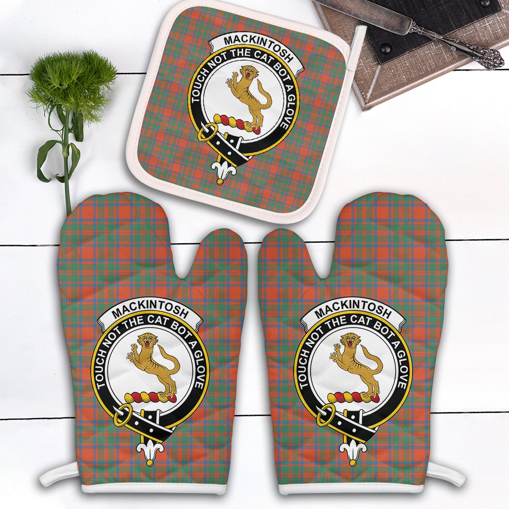 Clan MacKintosh Ancient Tartan Crest Oven Mitt And Pot Holder (2 Oven Mitts + 1 Pot Holder) ZU42 Clan MacKintosh / MacIntosh Tartan Today   