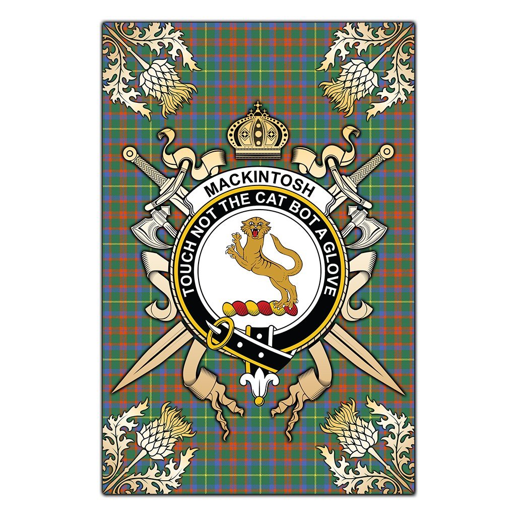 Clan MacKintosh Hunting Ancient Tartan Crest Black Garden Flag  - Gold Thistle  ND63 Clan MacKintosh / MacIntosh Tartan Today   