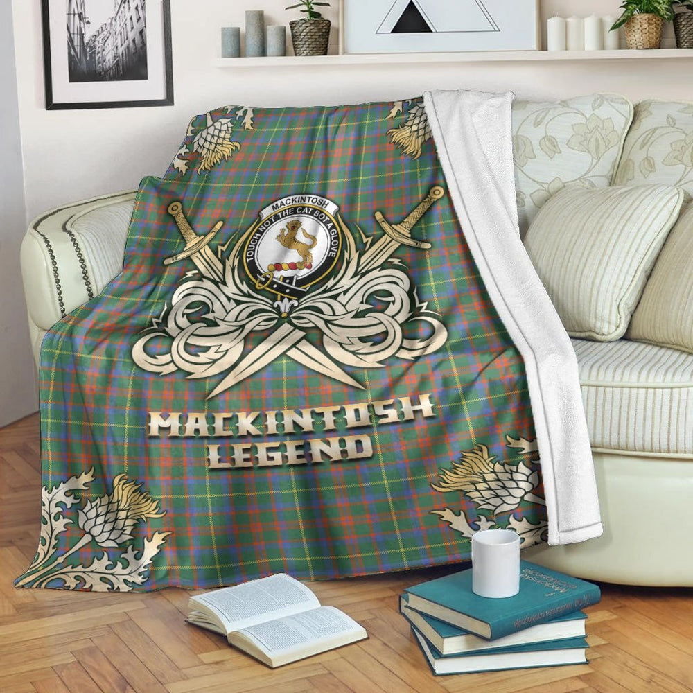 Clan MacKintosh Hunting Ancient Tartan Gold Courage Symbol Blanket NQ62 Clan MacKintosh / MacIntosh Tartan Today   