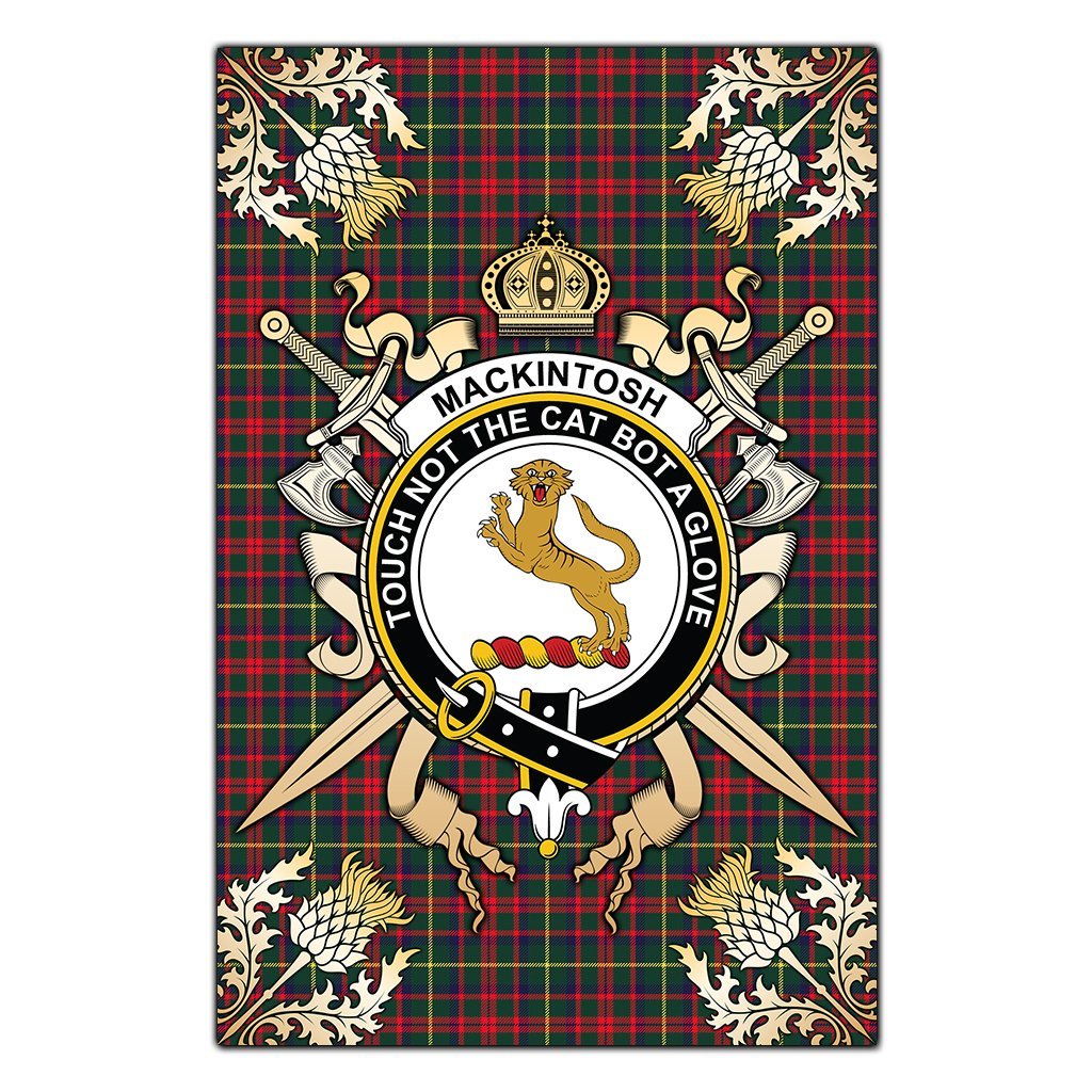 Clan MacKintosh Hunting Modern Tartan Crest Black Garden Flag  - Gold Thistle  HS71 Clan MacKintosh / MacIntosh Tartan Today   