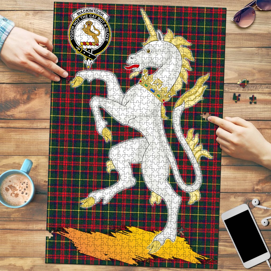 Clan MacKintosh Hunting Modern Tartan Crest Unicorn Scotland Jigsaw Puzzles Gift For Family GM58 Clan MacKintosh / MacIntosh Tartan Today   