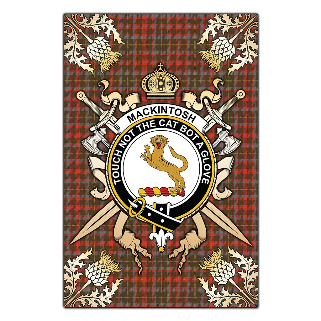 Clan MacKintosh Hunting Weathered Tartan Crest Black Garden Flag  - Gold Thistle  FQ86 Clan MacKintosh / MacIntosh Tartan Today   