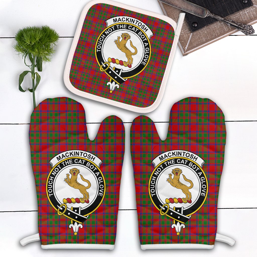 Clan MacKintosh Modern Tartan Crest Oven Mitt And Pot Holder (2 Oven Mitts + 1 Pot Holder) DG40 Clan MacKintosh / MacIntosh Tartan Today   