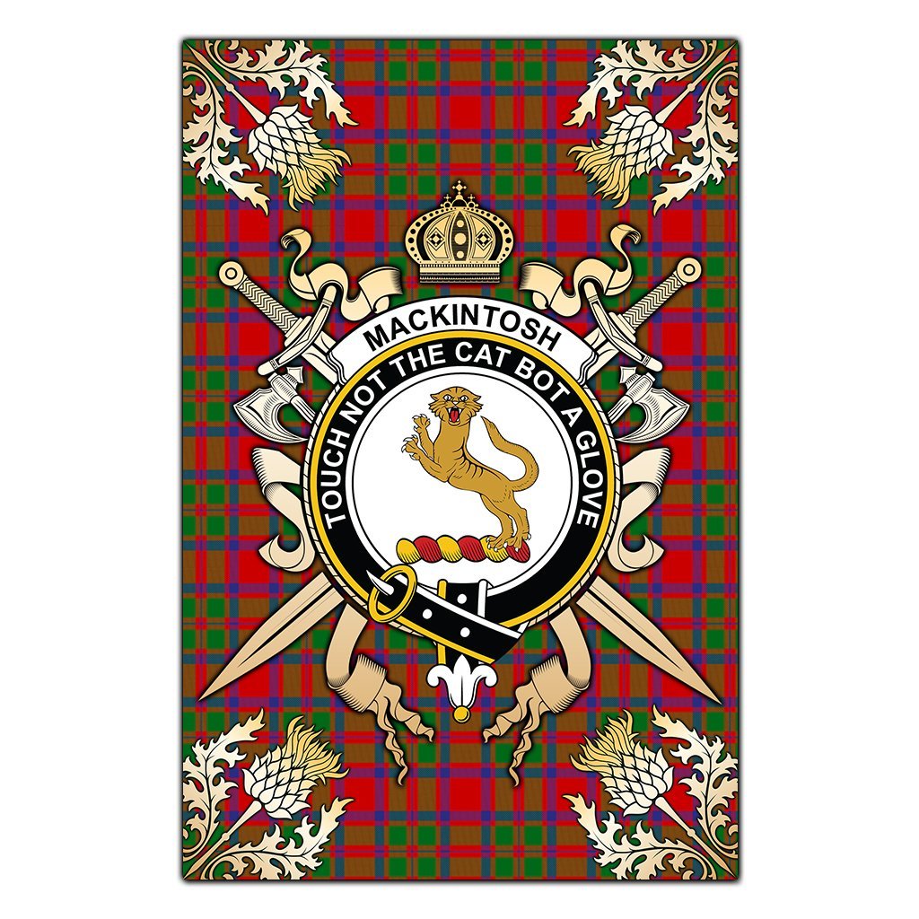 Clan MacKintosh Modern Tartan Crest Black Garden Flag  - Gold Thistle  AE57 Clan MacKintosh / MacIntosh Tartan Today   