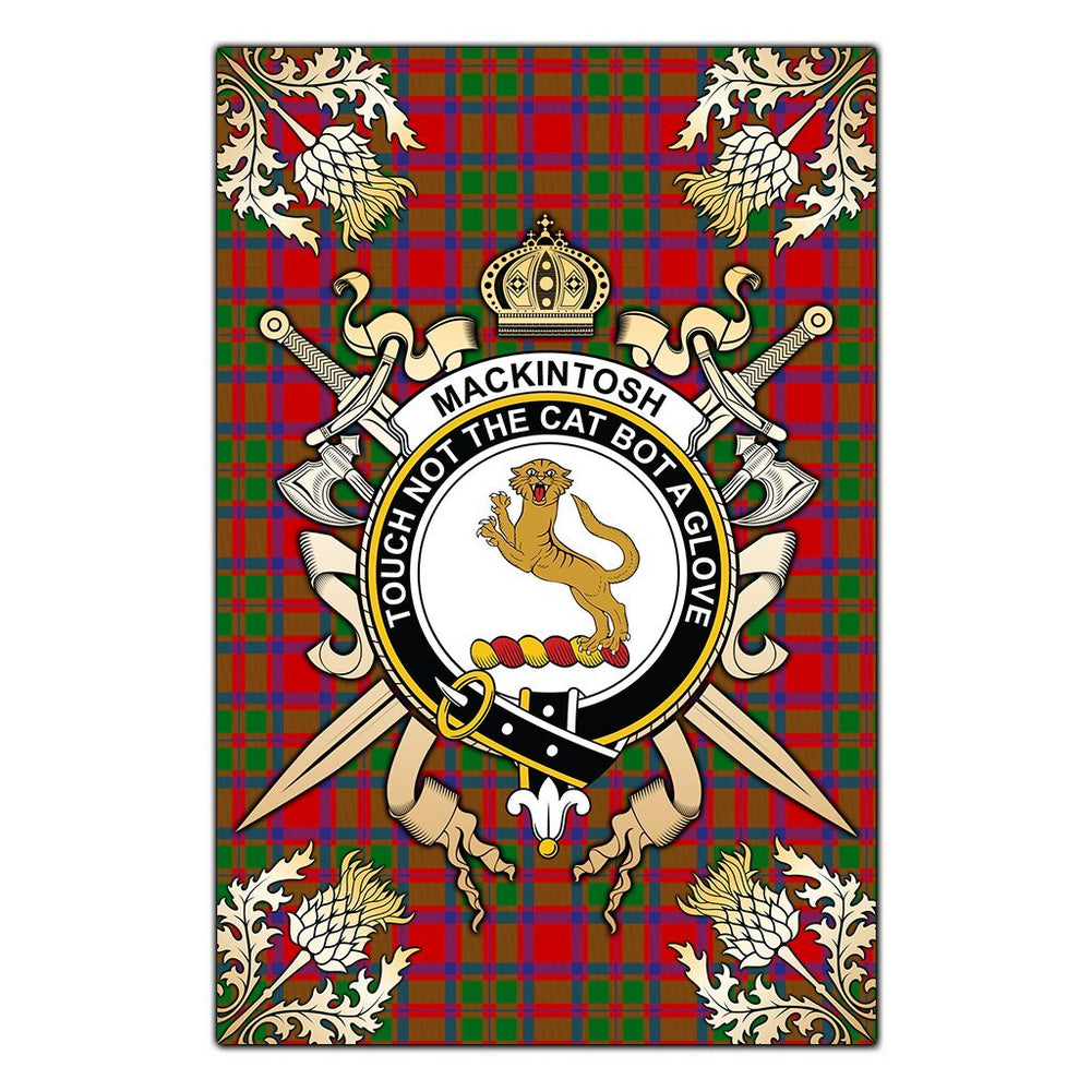 Clan MacKintosh Modern Tartan Crest Black Garden Flag  - Gold Thistle  AE57 Clan MacKintosh / MacIntosh Tartan Today   