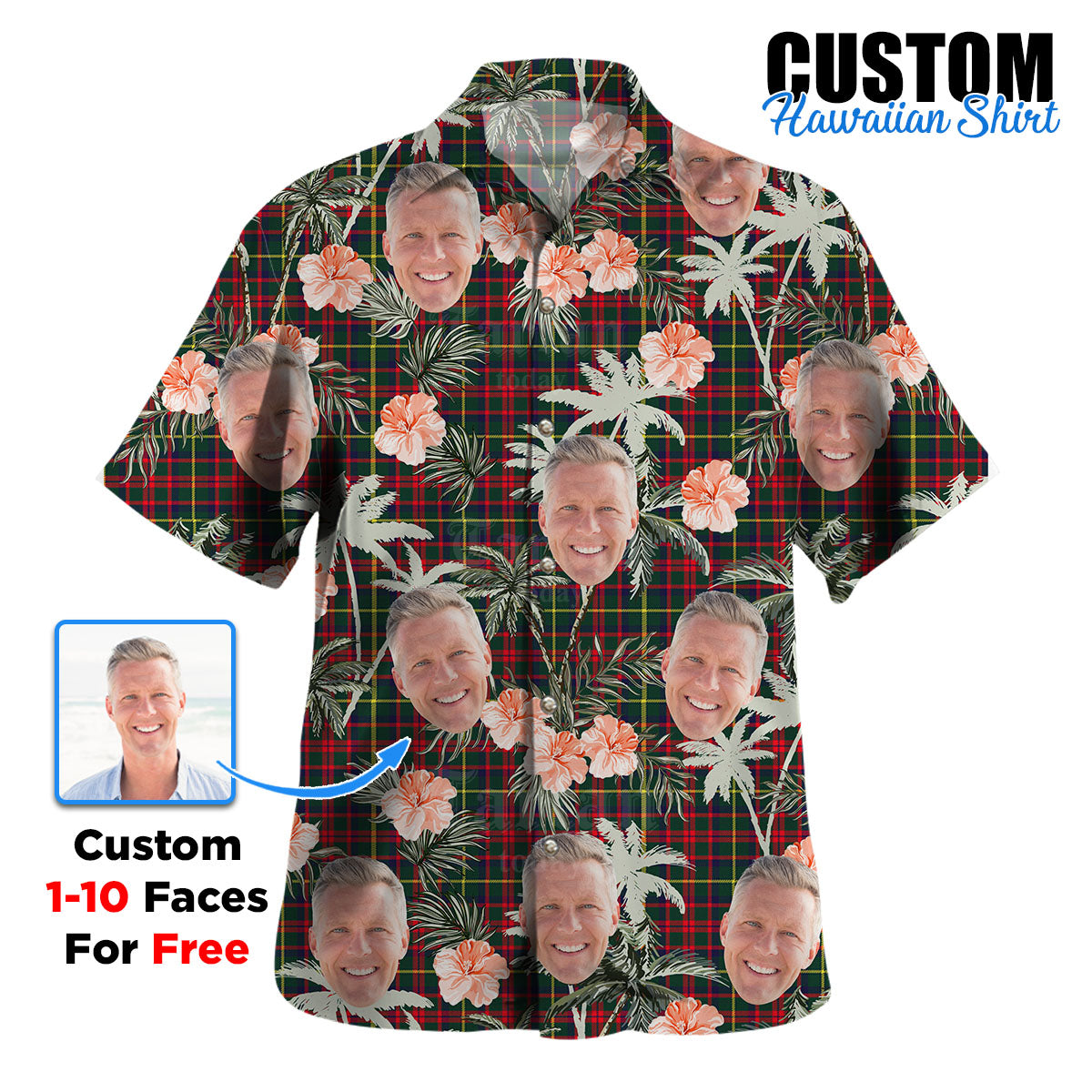 Clan MacKintosh Hunting Modern Tartan Custom Face Hawaiian Shirt – Unisex Gift for Family Members, Summer Party LO41 MacKintosh Hunting Modern Tartan Tartan Hawaii Shirt
