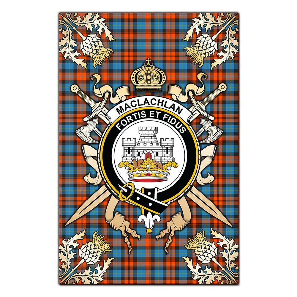 Clan MacLachlan Ancient Tartan Crest Black Garden Flag  - Gold Thistle  BL85 Clan Garden Tartan Today   