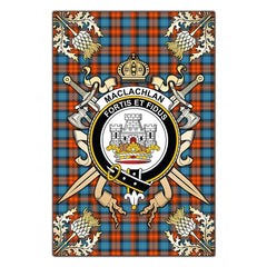 Clan MacLachlan Ancient Tartan Crest Black Garden Flag  - Gold Thistle  BL85 Clan Garden Tartan Today   
